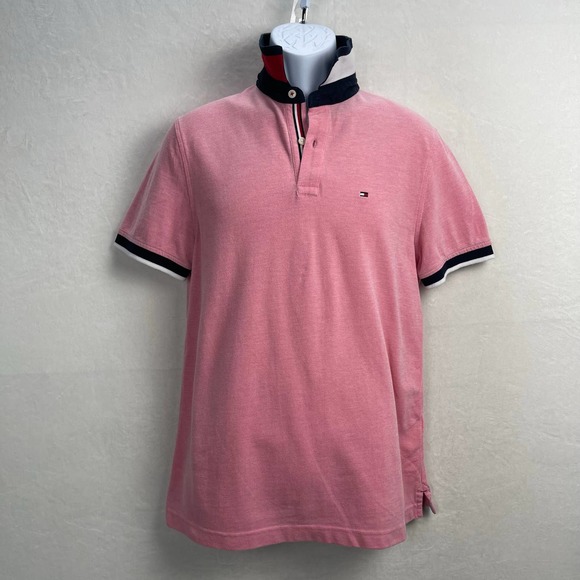 Tommy Hilfiger Custom Fit Salmon Pink Polo with Contrasting Logo Collar Medium - Picture 1 of 10